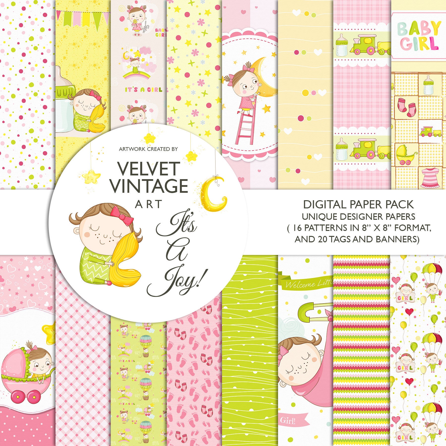 Baby Girl Digital Paper Pack Baby Backgrounds Baby Scrapbook | Etsy