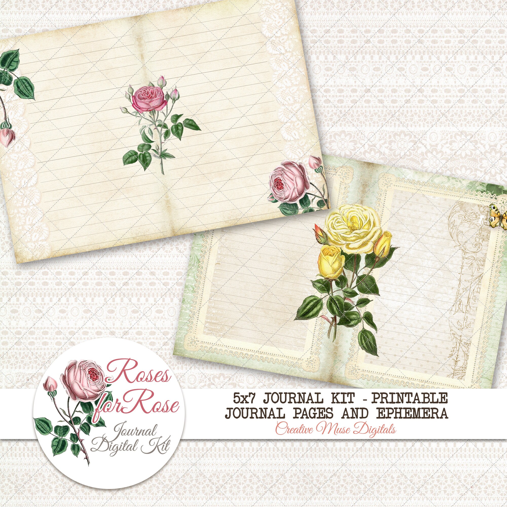Roses Journal Kit Digital 5x7 Journal Kit ROSES FOR ROSE Etsy