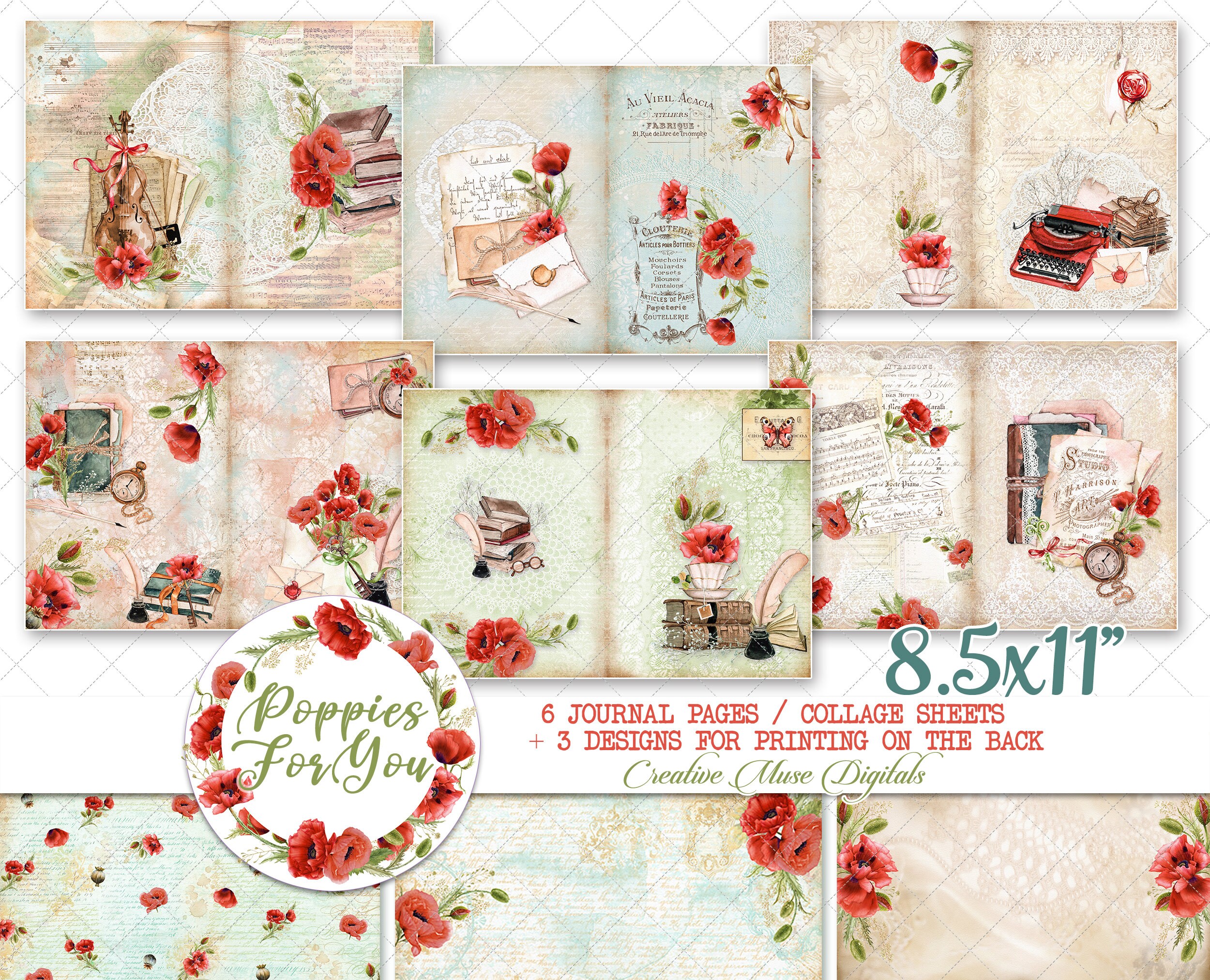 Poppy Junk Journal Kit Printable POPPIES FOR YOU 1 Poppy - Etsy Australia