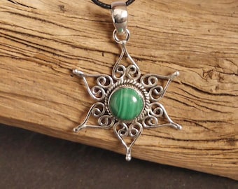 Malachite pendant, 925 sterling silver, star, pendant with malachite