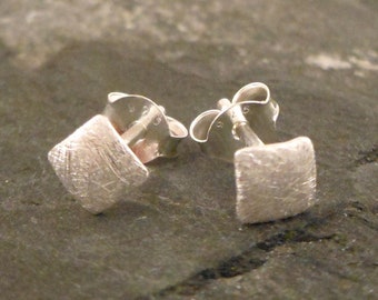 Silver stud earrings, ice-matte finish, square