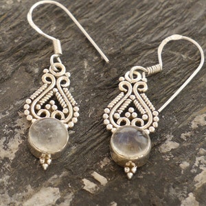 Boucles d'oreilles pierre de lune, argent 925