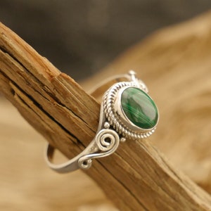 filigree ring with malachite, 925 silver