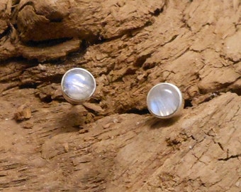 Boucles d'oreilles clous pierre de lune, argent 925