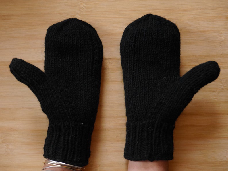 Fäustlinge, Handschuhe aus Schurwolle Schwarz