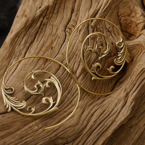 Earrings brass, spiral earrings