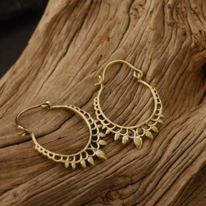 filigree brass earrings, brass hoop earrings