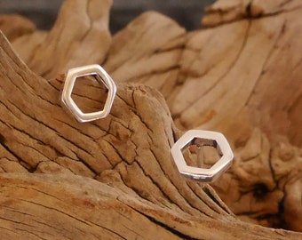 Boucles d’oreilles à clous en argent, Hexagon 925 Argent