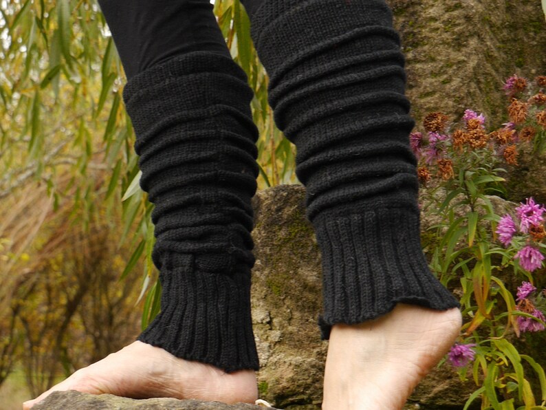 Fußstulpen aus Schurwolle, warme Beinstulpen schwarz
