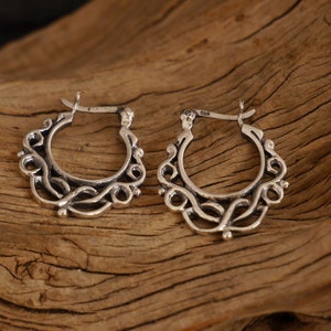 unusual hoop earrings, silver 925