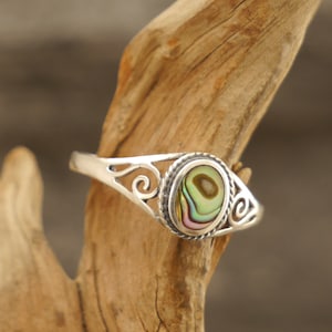 filigree ring with abalone shell, 925 silver