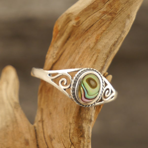 filigraner Ring mit Abalone Muschel, 925er Silber