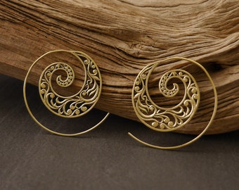 Boucles d'oreilles en laiton, boucles d'oreilles spirales