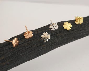 Silver stud earrings, cloverleaf design, 925 sterling silver stud earrings, gold-plated silver, rose gold-plated