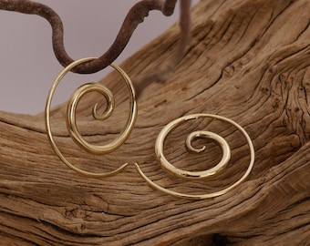 Brass spiral earrings, boho earrings, simple spiral, earrings from India