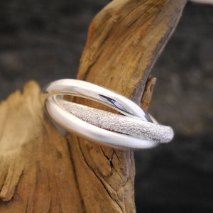 Silver ring, triple ring, 3 tones, 925 silver,