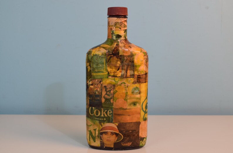 Very Unique Old Liquor Bottle With Vintage Collage Including Etsy