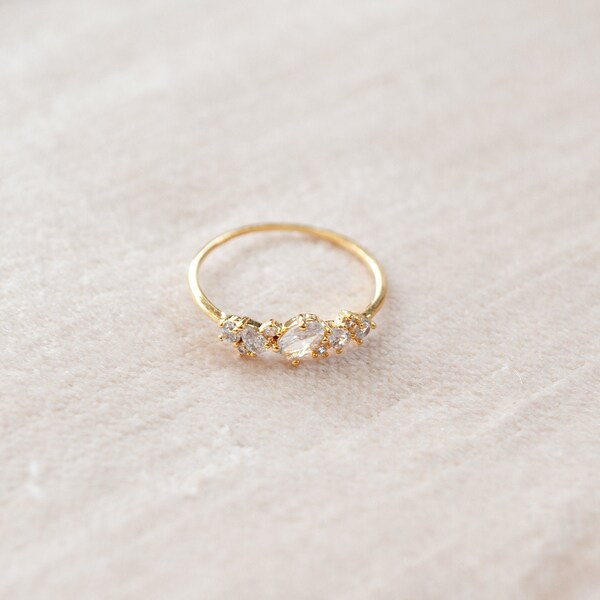 Gold Crystal Ring - Birthday Gift - Gifts For Her - Dainty Ring - Cluster Ring - Stacking Ring - Dainty Jewelry - Gold Ring - Promise Ring