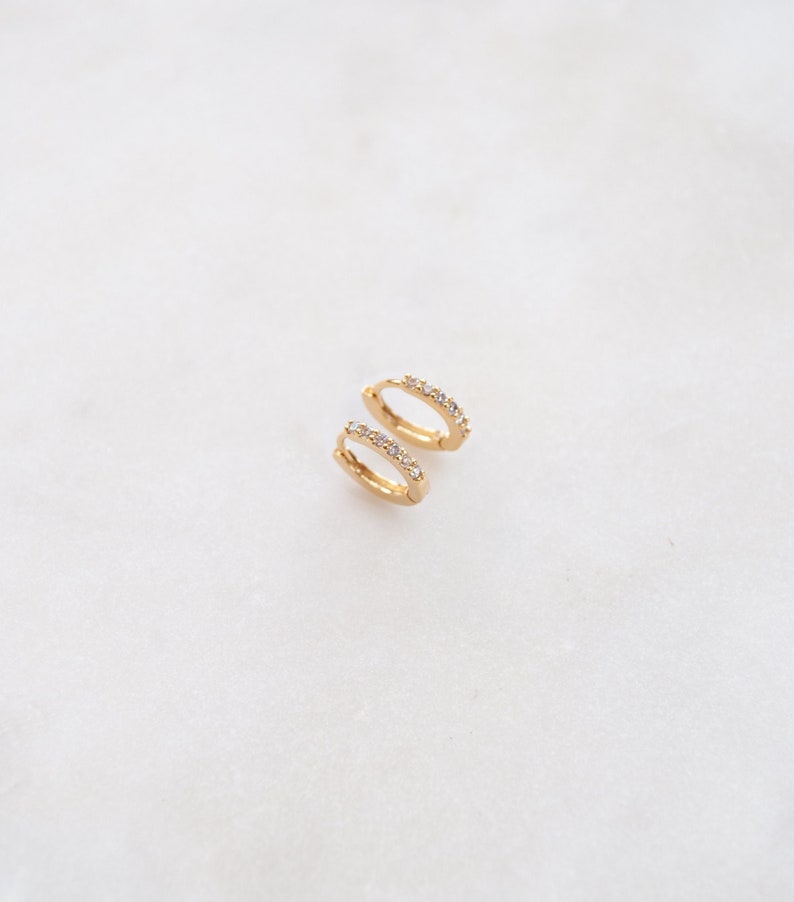 18k Mini Gold Hoops - Delicate Gold Hoops - Dainty Diamond Earrings - Dainty Gold Huggies - 14k Gold Hoops - Diamond Hoops - Cuff Earring 