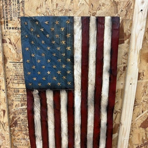 Wood Wavy USA Flag Vertical - medium