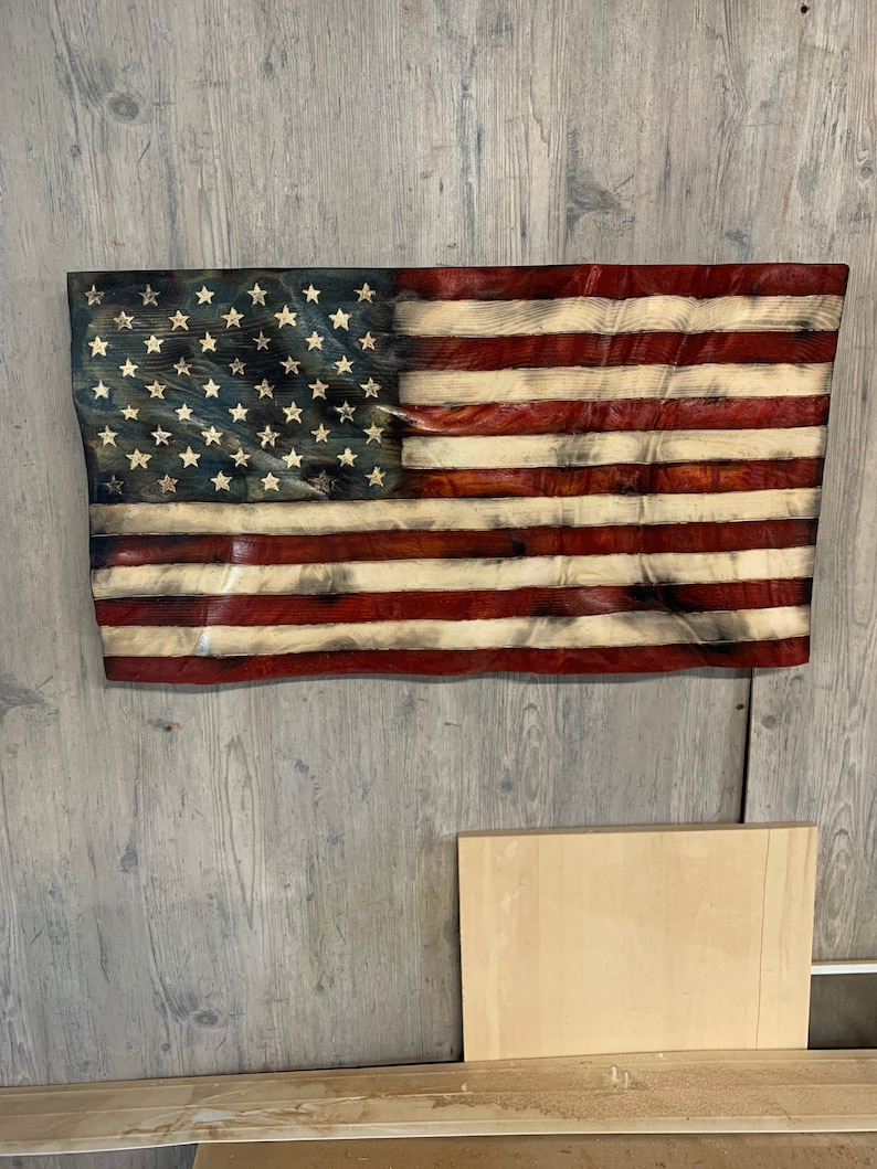 Wood Wavy USA Flag Large image 1