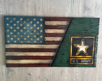 Wood Split US and Army Flag