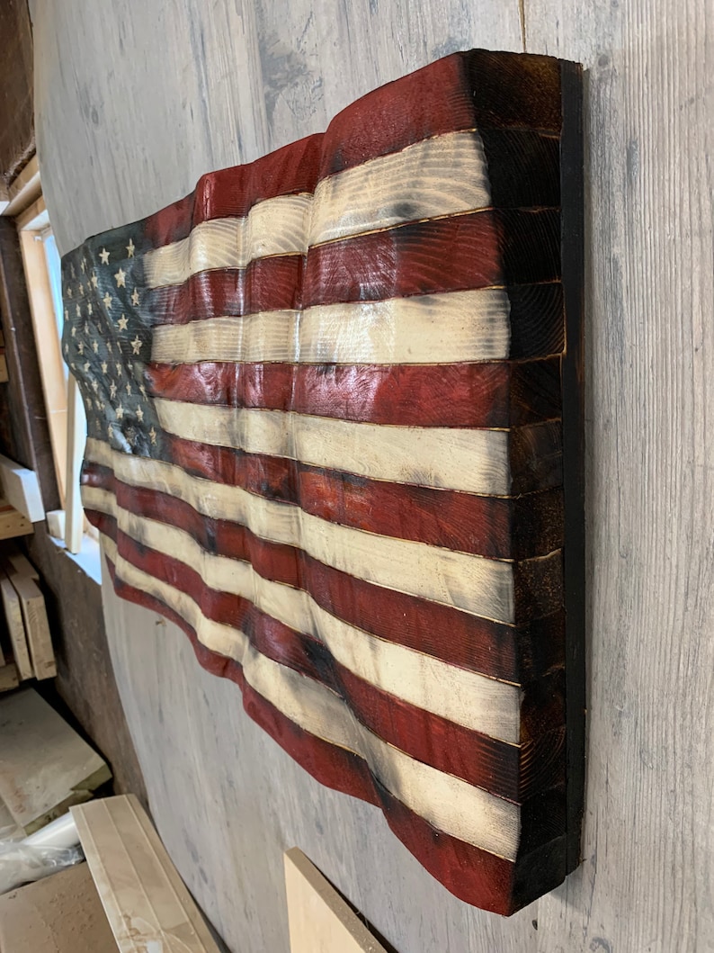 Wood Wavy USA Flag Large image 2