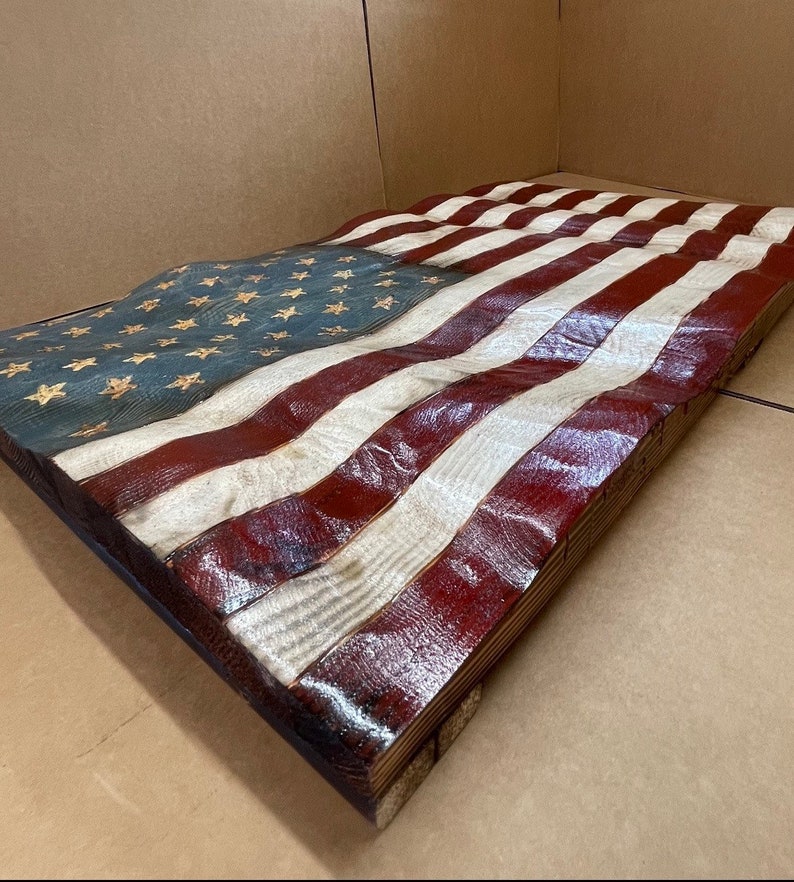 Wood Wavy USA Flag Large image 3