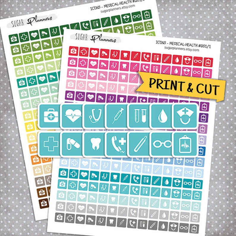 Medical Health Printable Planner Stickers Square Icon Etsy