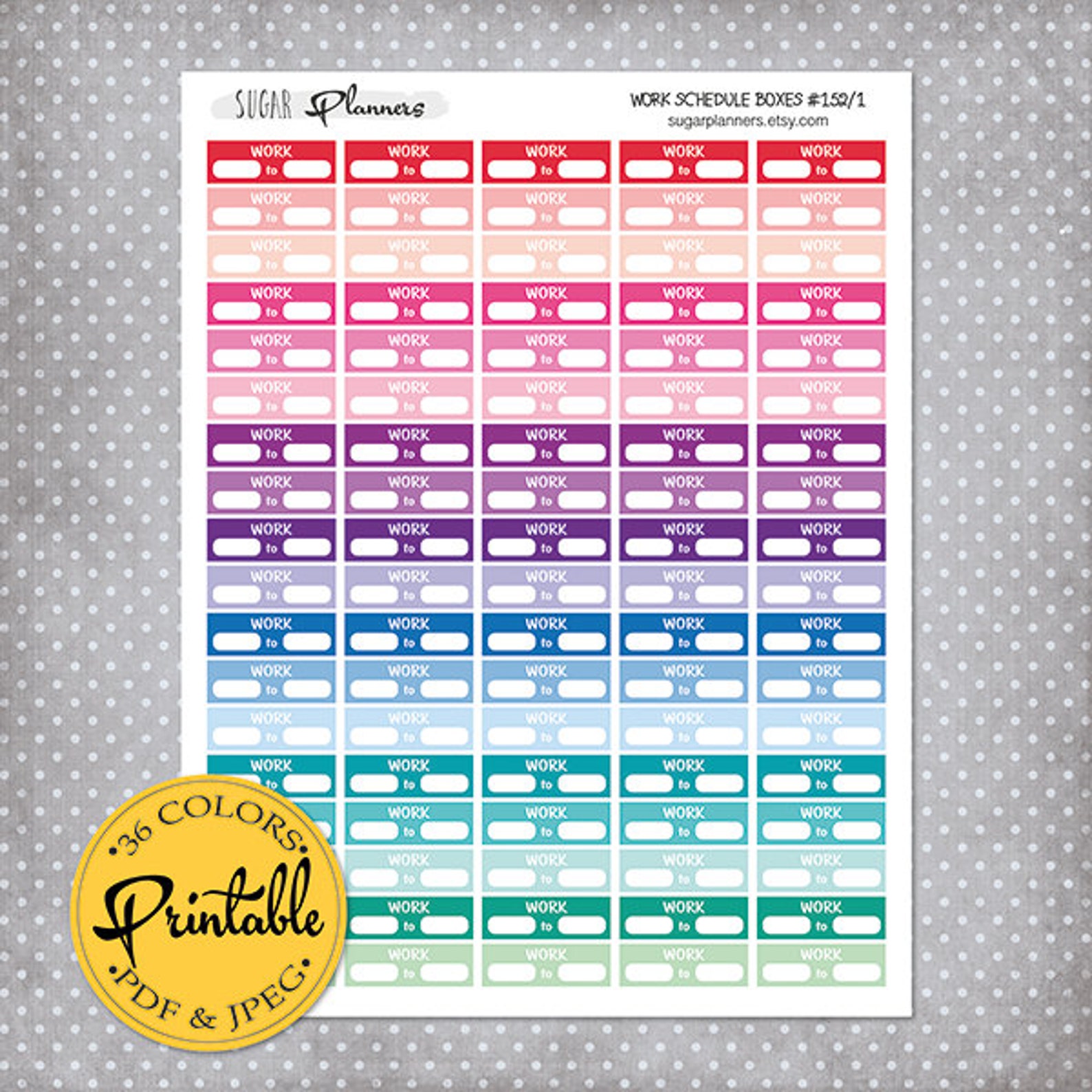 Work Schedule Boxes Work Stickers Printable Planner | Etsy