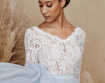 Constant Love® Lace Top Rome Long Sleeve - Stretch Lace - Bridal Top Wedding