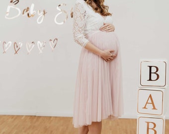 Constant Love® pink maternity wear pregnancy skirt midi long tulle skirt - bridal skirt bride wedding - registry office