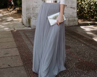 Constant Love® Gray Long Tulle Skirt - Wedding Bridesmaid Skirt