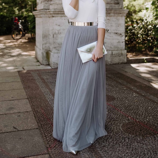 Constant Love® Gray Long Tulle Skirt - Wedding Bridesmaid Skirt