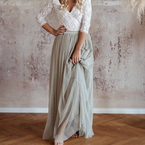 Constant Love® Green-Grey Long Tulle Skirt - Wedding Skirt Bridesmaid