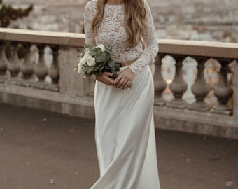 Gonna da sposa lunga in raso Constant Love® Cleaner, bianco crema