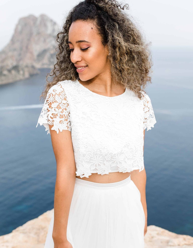 Constant Love® Kurz Oberteil MIAMI Cremweiß Crop Top Brauttop Hochzeit Bild 1