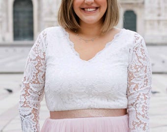 UITVERKOOP - Constant Love® Kanten Top Rome Lange Mouw - Stretch Kant - Bruidstop Bruiloft