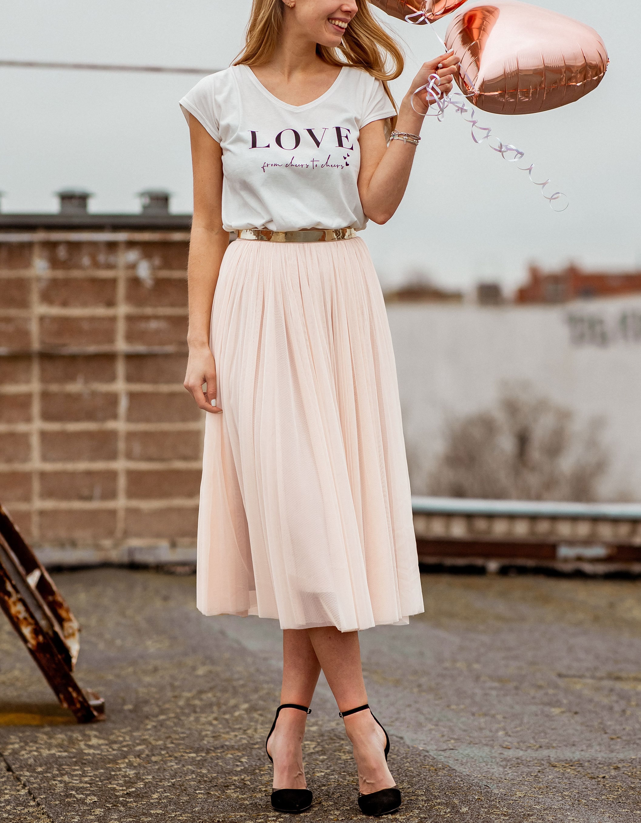 Midi Length Peach Blush Tulle Skirt 