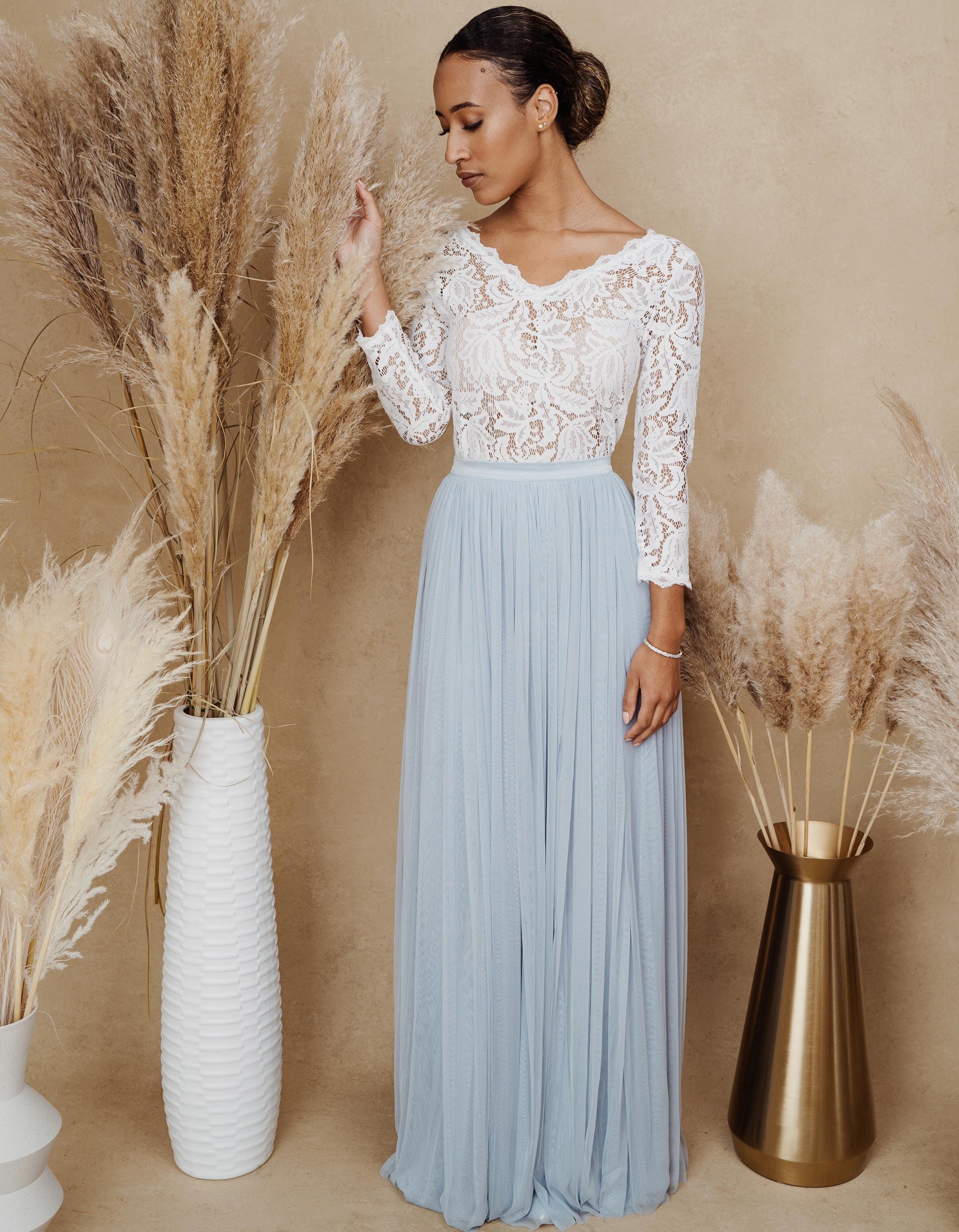 Constant Love Pastel Blue Floor length Tulle Skirt Wedding Skirt
