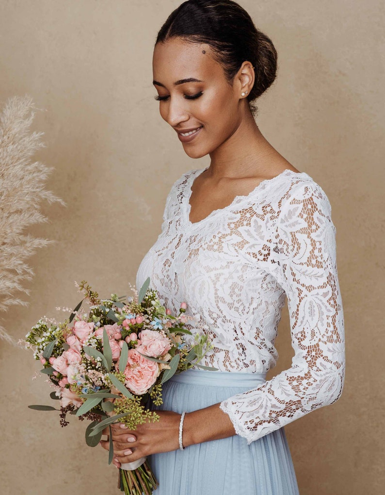 Constant Love® Lace Top Rome Long Sleeve Stretch Lace Bridal Top Wedding image 2