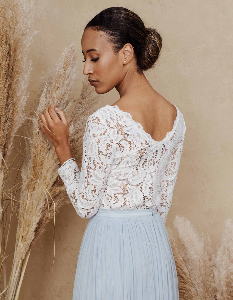 Constant Love® Lace Top Rome Long Sleeve Stretch Lace Bridal Top Wedding image 3