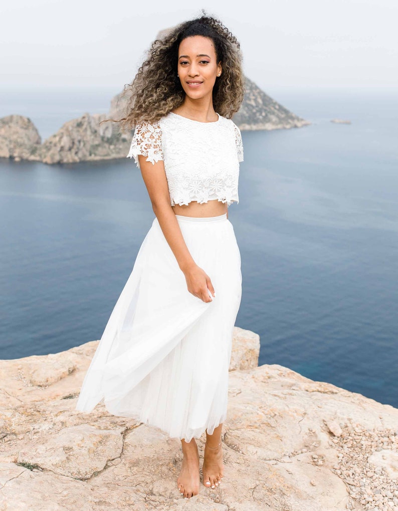 Constant Love® Kurz Oberteil MIAMI Cremweiß Crop Top Brauttop Hochzeit Bild 2