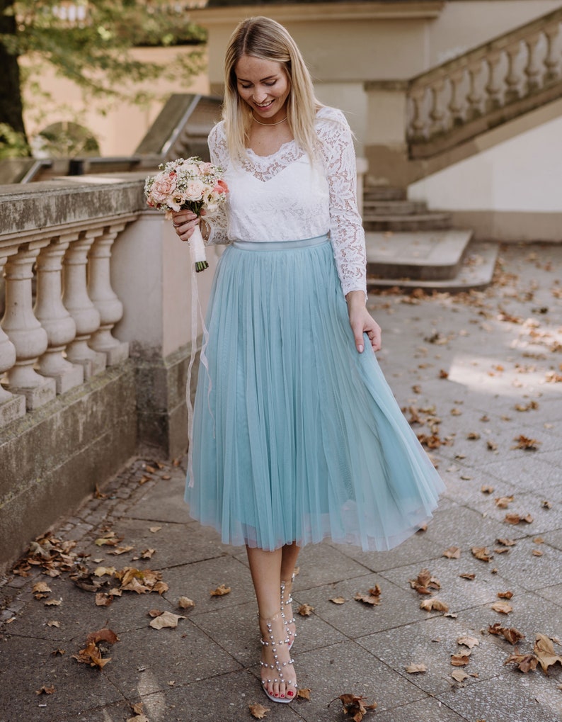 Constant Love® Dusty-Mint Midi Langer Tüllrock Brautrock Braut Hochzeit Standesamt Bild 5