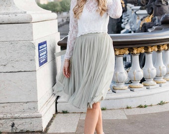 Green-Grey Short Tulle Skirt - Wedding Skirt Bridesmaid