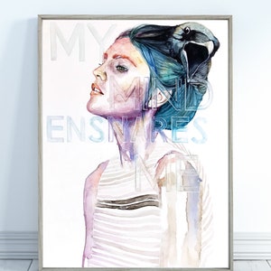 PRINT Literary Poster | Feminist Art | Watercolor Painting | Moody and Surreal | Bird Woman | Physical Print Wall Art