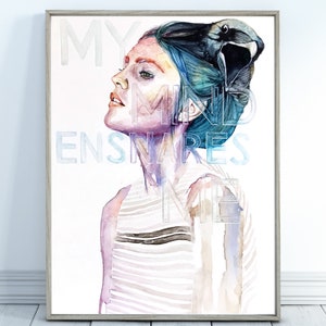 Literary Print | Feminist Art | Watercolor Painting | Mental Health Quote | Moody and Surreal | Bird Woman | Physical Print Wall Art Poster