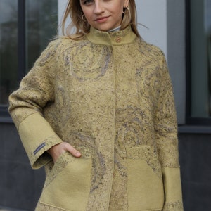 Felt Boucle Merino Coat, Women&#39;s Short Coat, Handmade Coat, Custom Coat