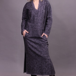 Nuno Felted Silk Dress, Plus Size Handmade Wearable Art Dress, Grey Wool Silk Dress, Designer Dress, Custom Made Dress