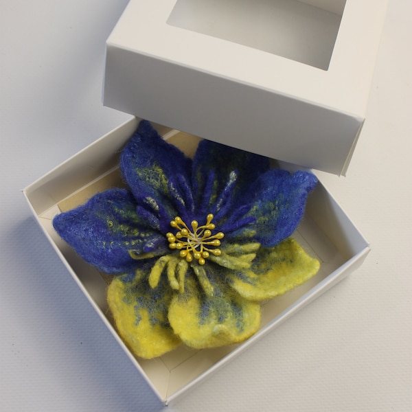 Ukrainian accessory, Blue-yellow Felt brooch flower, Made in Ukraine, I support Ukraine, Handmade wool flower